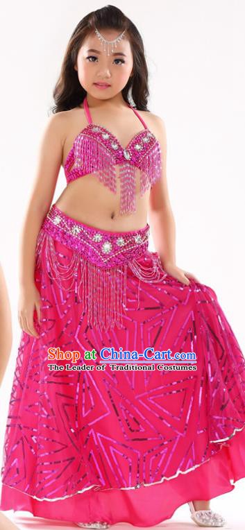 Traditional Indian Children Oriental Dance Rosy Dress Belly Dance Costume for Kids