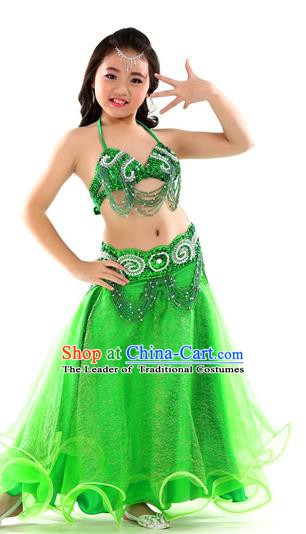 Traditional Indian Children Dance Performance Green Dress Belly Dance Costume for Kids