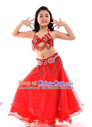 Traditional Indian Children Dance Performance Red Dress Belly Dance Costume for Kids