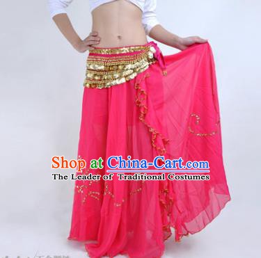 Indian Belly Dance Stage Performance Costume, India Oriental Dance Rosy Skirt for Women