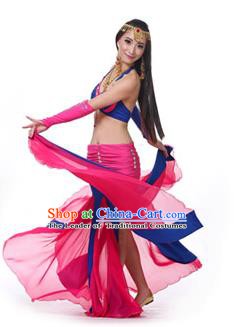 Asian Indian Bollywood Belly Dance Costume Stage Performance Oriental Dance Rosy and Blue Dress for Women
