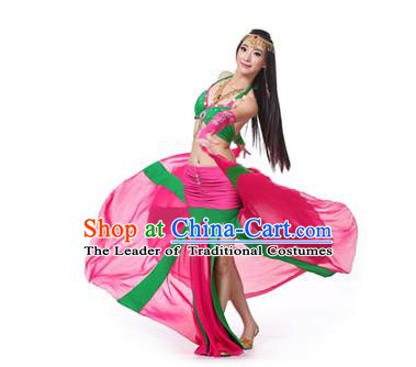 Asian Indian Bollywood Belly Dance Costume Stage Performance Oriental Dance Rosy and Green Dress for Women