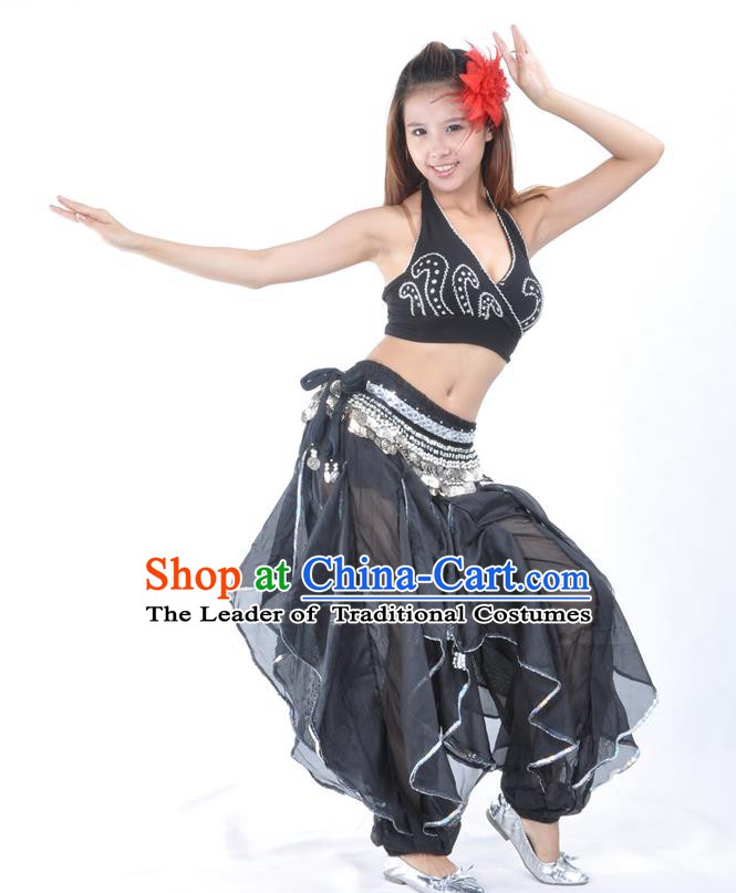 Asian Indian Traditional Costume Belly Dance Stage Performance Oriental Dance Black Clothing for Women