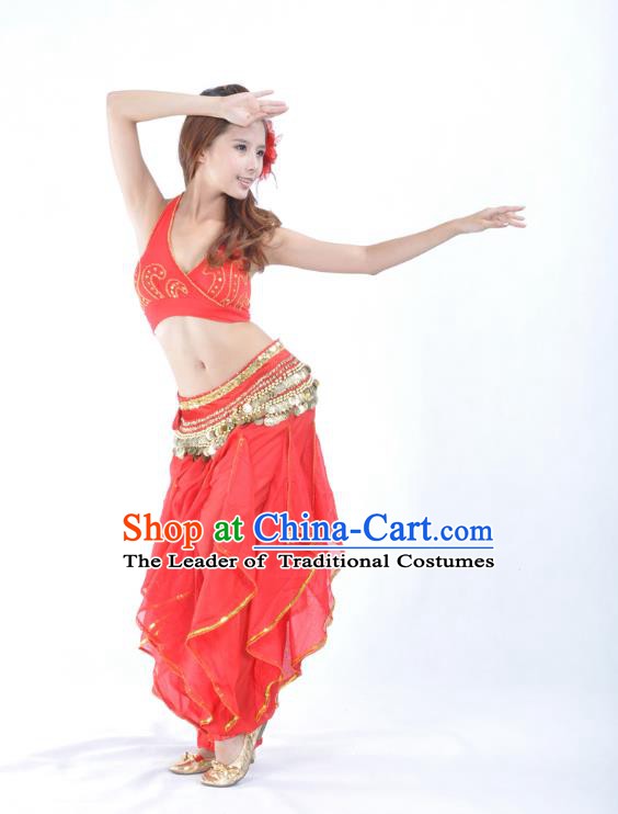 Asian Indian Traditional Costume Belly Dance Stage Performance Oriental Dance Red Clothing for Women