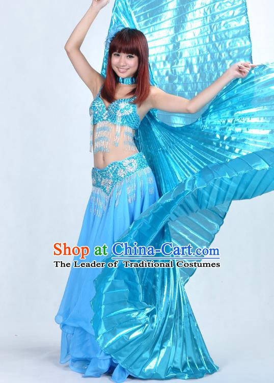 Asian Indian Traditional Oriental Dance Blue Dress Belly Dance Stage Performance Costume for Women