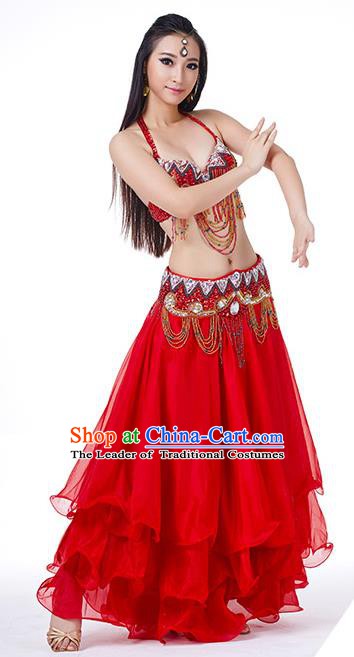 Asian Indian Traditional Costume Oriental Dance Red Dress Belly Dance Stage Performance Clothing for Women