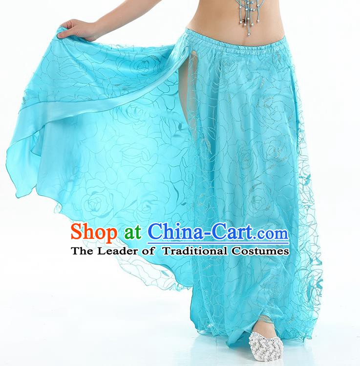 Asian Indian Belly Dance Costume Blue Rose Skirt Stage Performance Oriental Dance Dress for Women