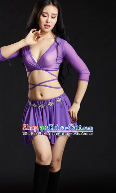 Indian Traditional Yoga Costume Purple Uniform Oriental Dance Belly Dance Stage Performance Clothing for Women