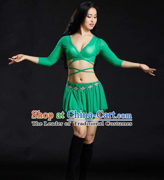 Indian Traditional Yoga Costume Green Uniform Oriental Dance Belly Dance Stage Performance Clothing for Women