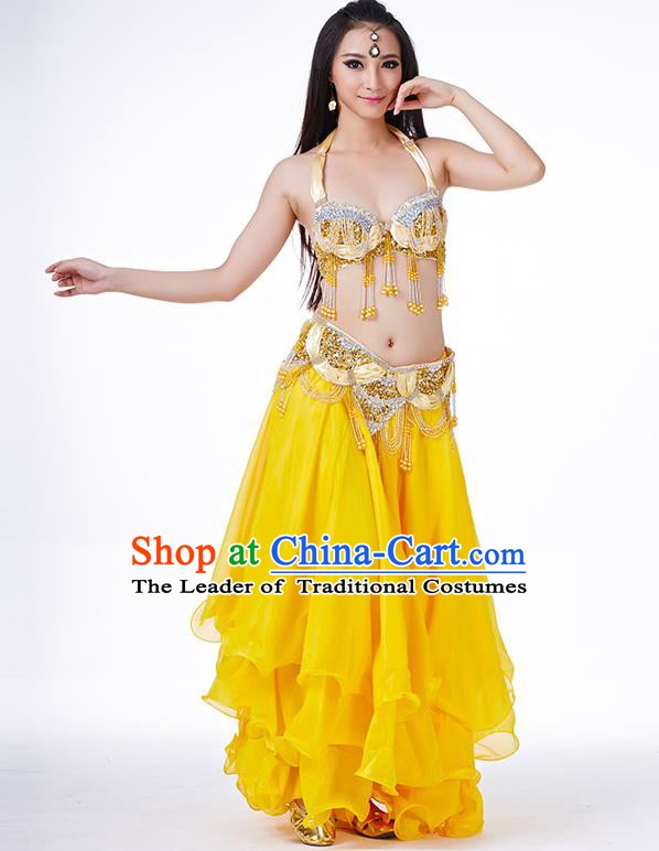 Indian Belly Dance Performance Costume Traditional India Oriental Dance Yellow Dress for Women