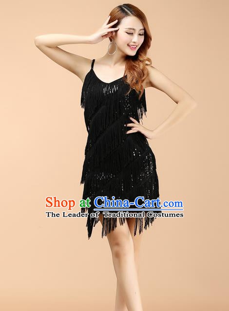 Top Grade Latin Dance Performance Black Dress Modern Dance Ballroom Dance Costume for Women
