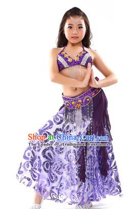 Top Indian Belly Dance Purple Dress India Traditional Oriental Dance Performance Costume for Kids