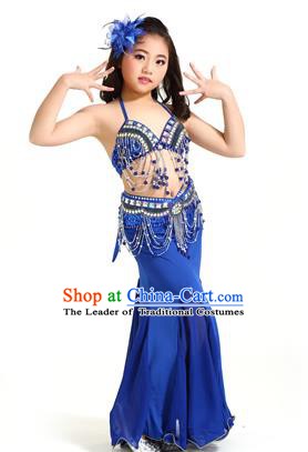 Indian Traditional Children Belly Dance Costume Classical Oriental Dance Royalblue Dress for Kids