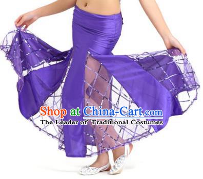 Indian Traditional Belly Dance Performance Costume Classical Oriental Dance Purple Fishtail Skirt for Kids