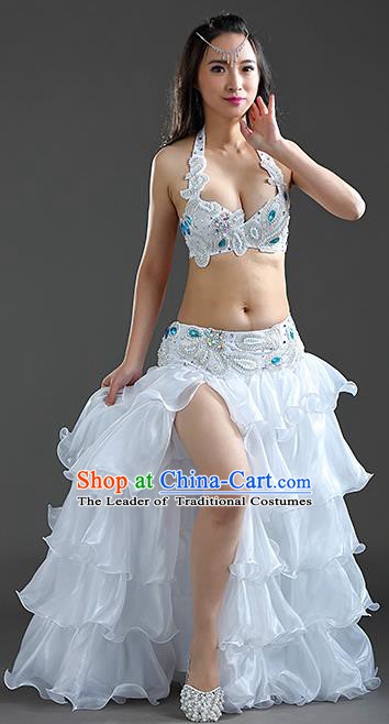 Indian Traditional Belly Dance Performance White Dress Classical Oriental Dance Costume for Women