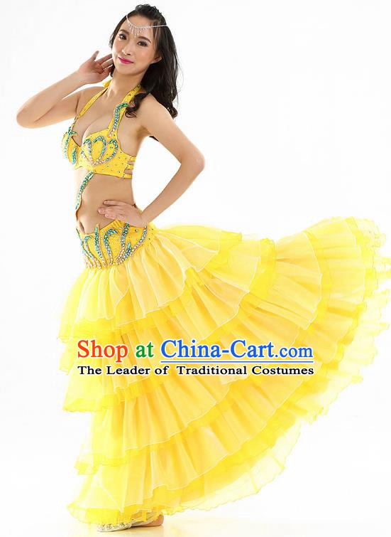Indian Traditional Belly Dance Performance Yellow Dress Classical Oriental Dance Costume for Women