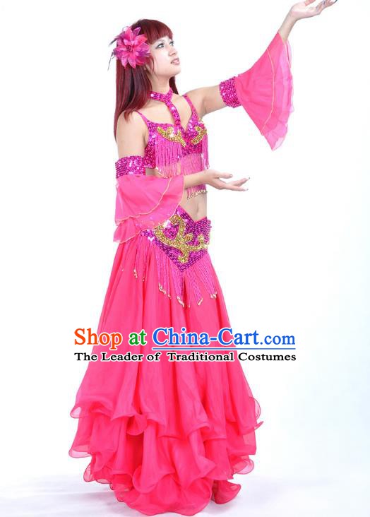 Asian Indian Belly Dance Costume Rosy Dress Stage Performance Oriental Dance Clothing for Women
