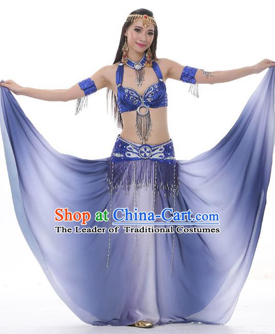 Asian Indian Belly Dance Costume Gradient Blue Dress Stage Performance Oriental Dance Clothing for Women