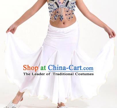 Asian Indian Belly Dance White Fishtail Skirt Stage Performance Oriental Dance Clothing for Kids