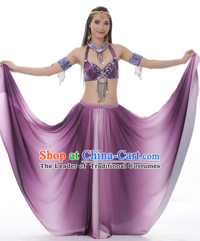 Asian Indian Belly Dance Costume Gradient Purple Dress Stage Performance Oriental Dance Clothing for Women
