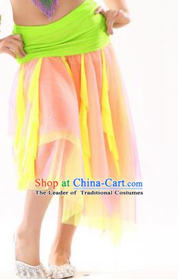 Asian Indian Belly Dance Yellow Veil Skirt Stage Performance Oriental Dance Clothing for Kids