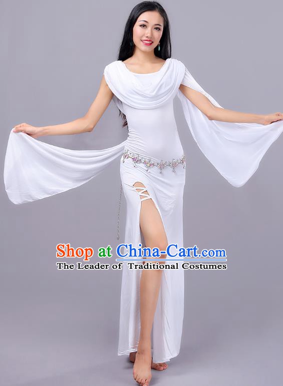Asian Indian Belly Dance White Dress Stage Performance Oriental Dance Clothing for Women