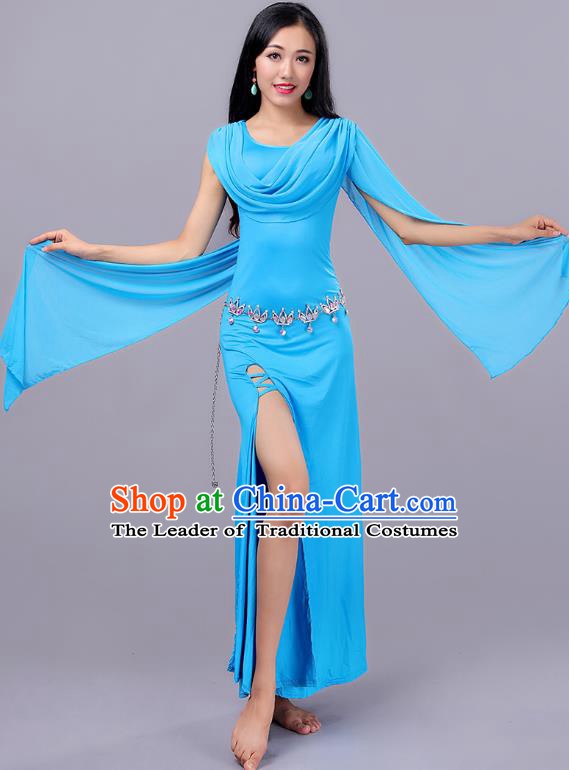 Asian Indian Belly Dance Blue Dress Stage Performance Oriental Dance Clothing for Women