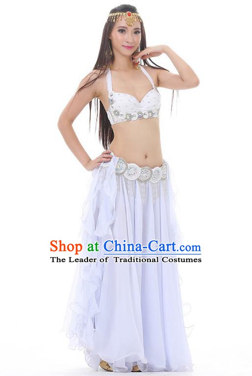 Traditional Bollywood Belly Dance Clothing Indian Oriental Dance White Dress for Women