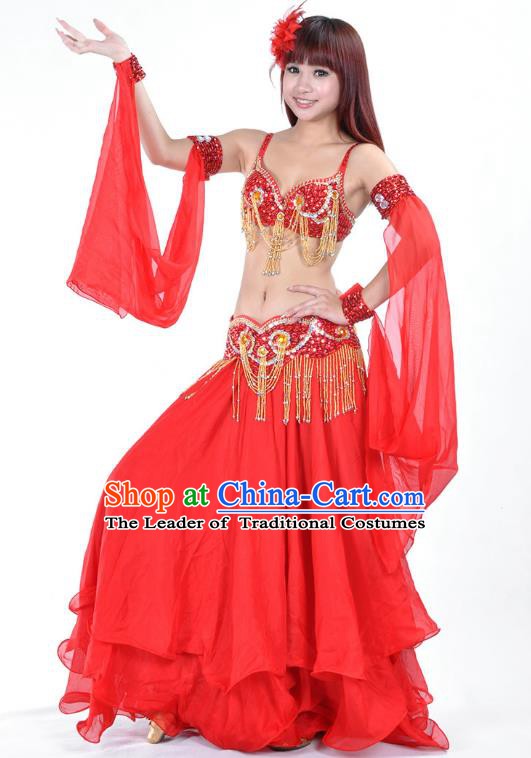 Traditional Bollywood Belly Dance Performance Clothing Red Dress Indian Oriental Dance Costume for Women