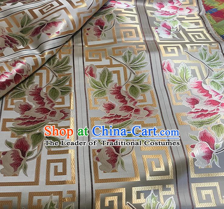 Chinese Traditional Fabric Tang Suit Peony Flowers Pattern Brocade Chinese Fabric Asian Tibetan Robe Material