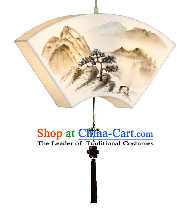 Traditional Chinese Ancient Palace Lantern Ceiling Lamp Landscape Painting Lanern