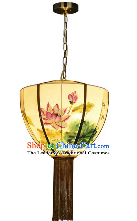 Traditional Chinese Palace Lantern Painting Lotus Ceiling Lamp Ancient Lanern