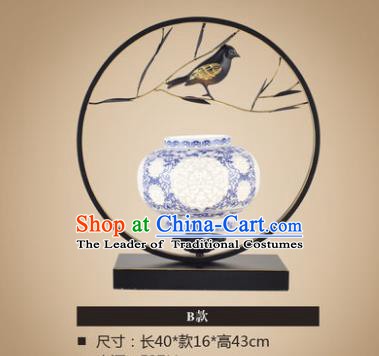 Traditional Asian Chinese Lantern China Ancient Ceramics Desk Lamp Electric Black Palace Lantern