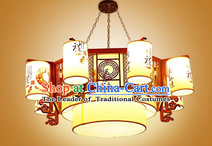 China Traditional Handmade Ancient Wood Printing Lantern Eight-pieces Palace Lanterns Ceiling Lamp