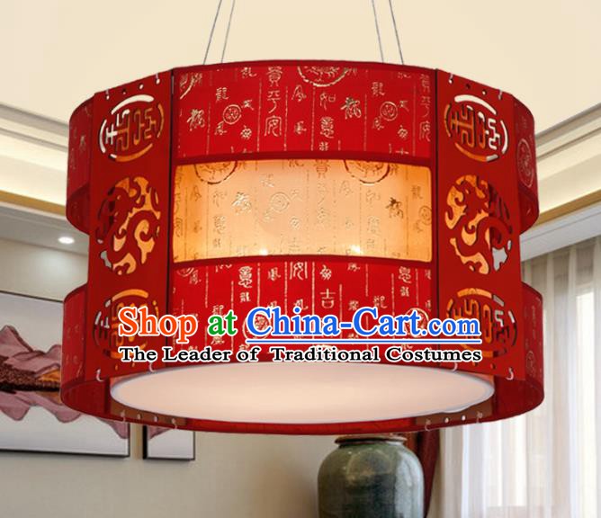 China Ancient Handmade Wood Carving Red Lantern Traditional Ceiling Lamp Palace Lanterns