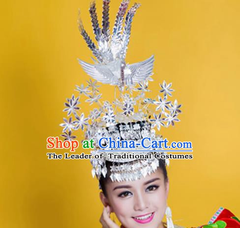 Traditional Chinese Miao Nationality Phoenix Hairpins Hair Accessories Sliver Headwear for Women