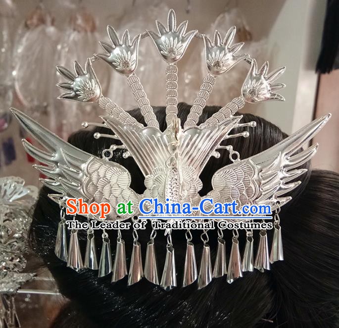 Traditional Chinese Miao Nationality Hairpins Hair Accessories Sliver Phoenix Hair Clip for Women