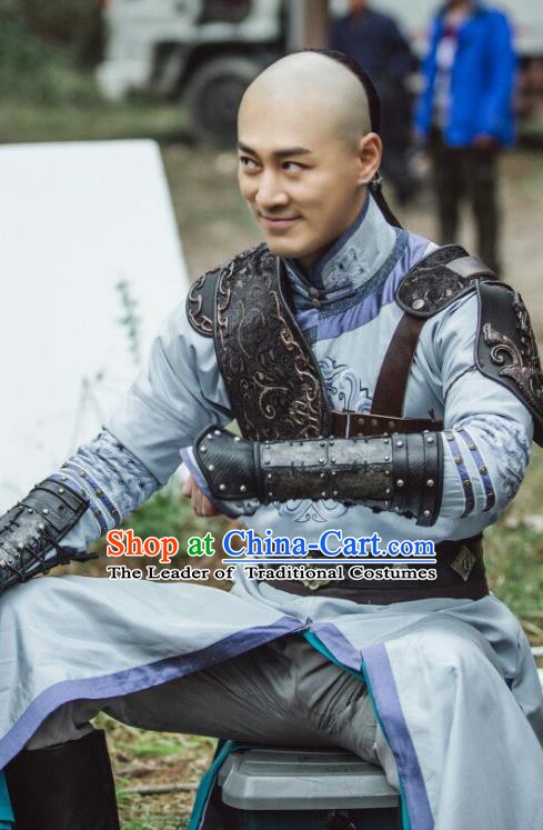 Chinese Qing Dynasty Emperor Hong Taiji Historical Costume China Ancient Manchu Warrior Armour Clothing