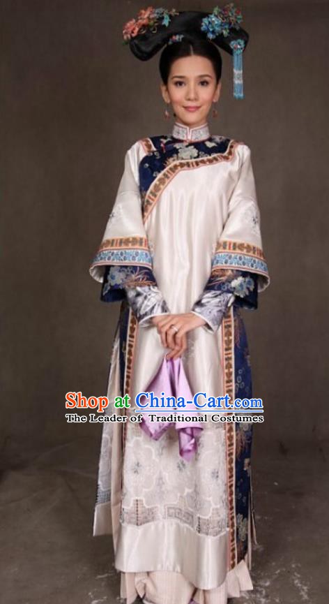 Ancient Chinese Qing Dynasty Manchu Kangxi Imperial Concubine Embroidered Historical Dress Costume for Women