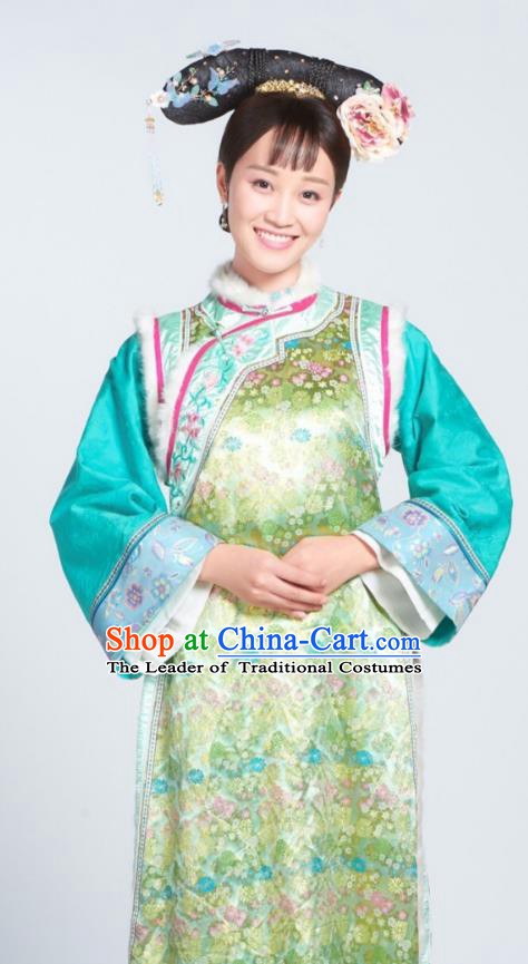 Chinese Ancient Qing Dynasty Manchu Zhenhuan Court Maid Embroidered Historical Costume for Women