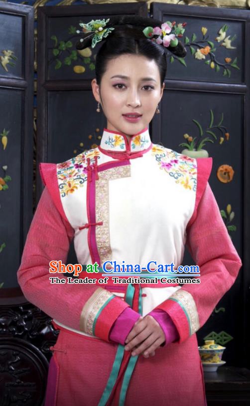 Chinese Ancient Qing Dynasty Manchu Kangxi Princess Embroidered Historical Costume for Women