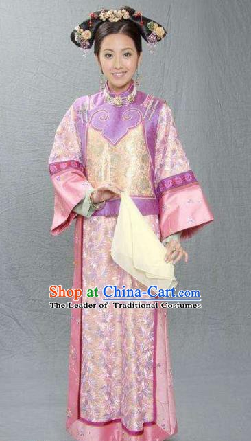 Chinese Ancient Qing Dynasty Jiaqing Princess Embroidered Manchu Dress Historical Costume for Women
