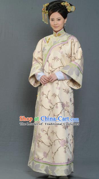 Chinese Ancient Qing Dynasty Jiaqing Imperial Consort Embroidered Manchu Dress Historical Costume for Women