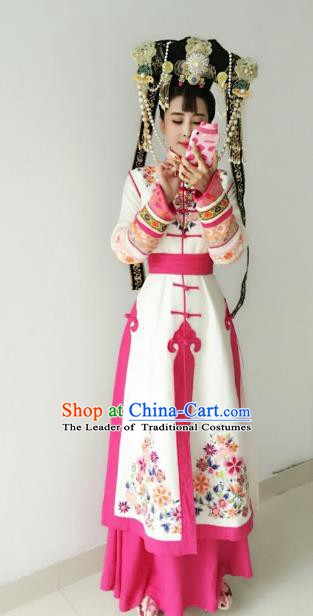 Chinese Ancient Qing Dynasty Mongolian Princess Embroidered Manchu Dress Historical Costume for Women