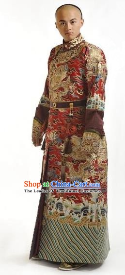 Chinese Qing Dynasty Ten Prince of Kangxi Historical Costume Ancient Manchu Prince Clothing for Men
