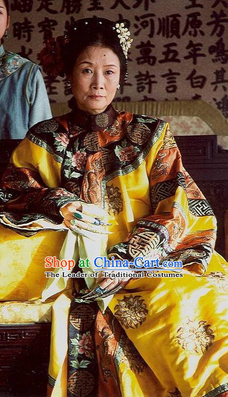 Chinese Ancient Qing Dynasty Empress Dowager Cixi Embroidered Manchu Dress Historical Costume for Women