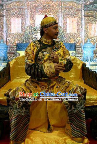 Chinese Qing Dynasty Emperor Jiaqing Historical Costume China Ancient Manchu King Clothing
