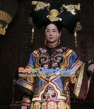 Chinese Ancient Qing Dynasty Historical Costume Manchu Empress Dowager Cixi Embroidered Dress for Women