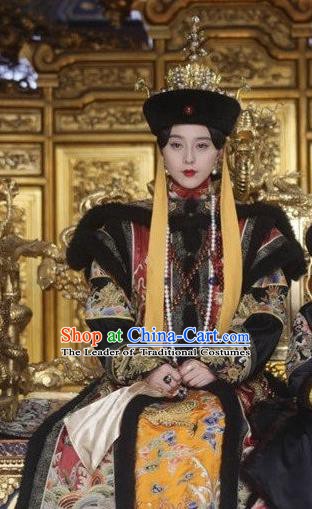 Chinese Ancient Qing Dynasty Historical Costume Empress Cixi Embroidered Dress for Women