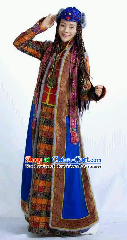 Chinese Ancient Qing Dynasty Mongolian Historical Costume Princess Embroidered Dress for Women